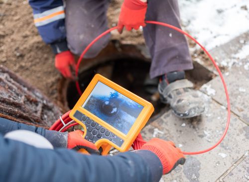 two men doing a sewer inspection with scope